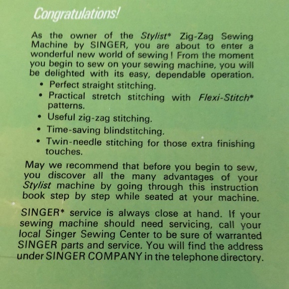VINTAGE SINGER STYLIST ZIG ZAG INSTRUCTION MANUAL SEWING MACHINE MODEL413 2971 - Picture 4 of 9